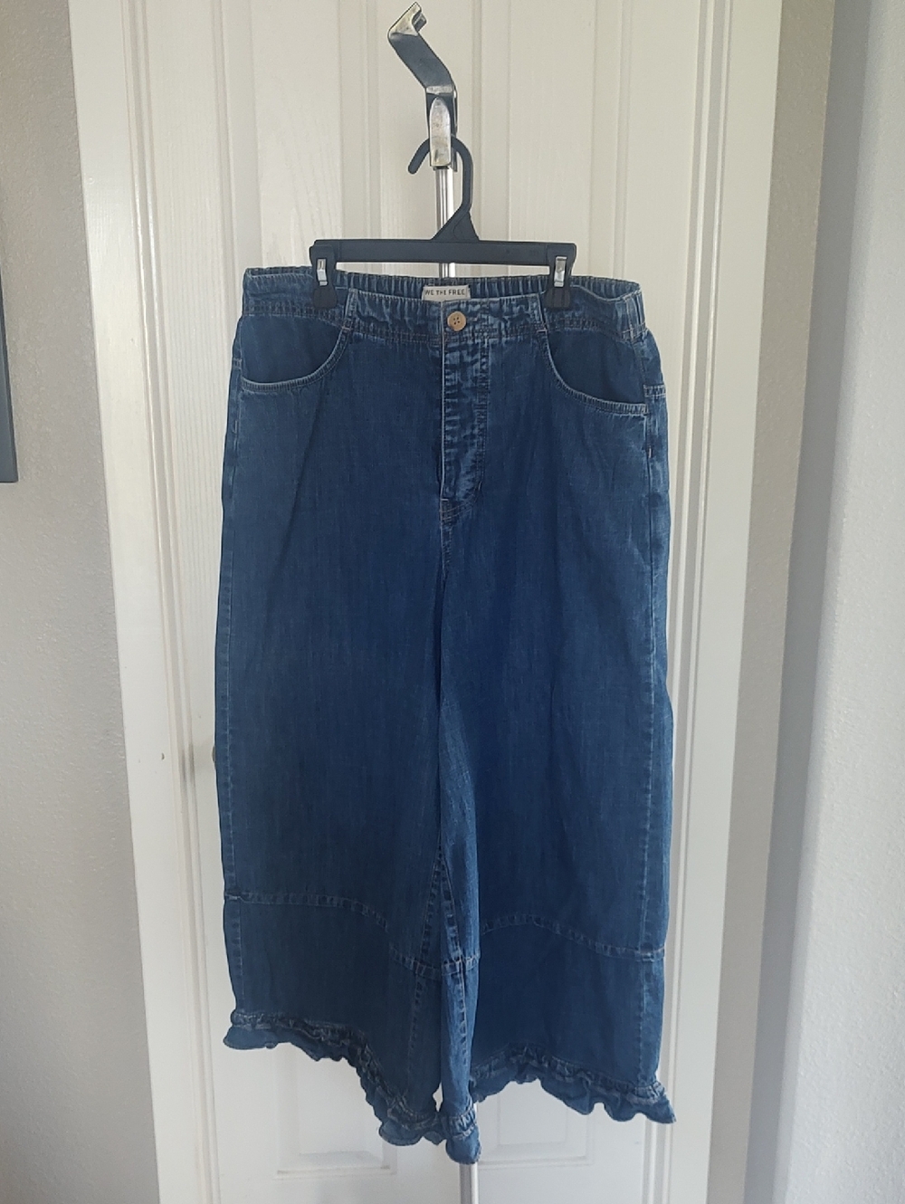 Free People Indigo Ruffle-Hem Wide Leg Jeans Size S